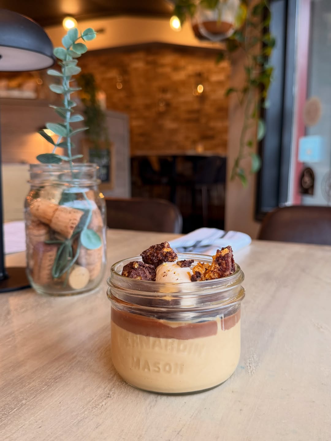 Layered dessert in a glass jar