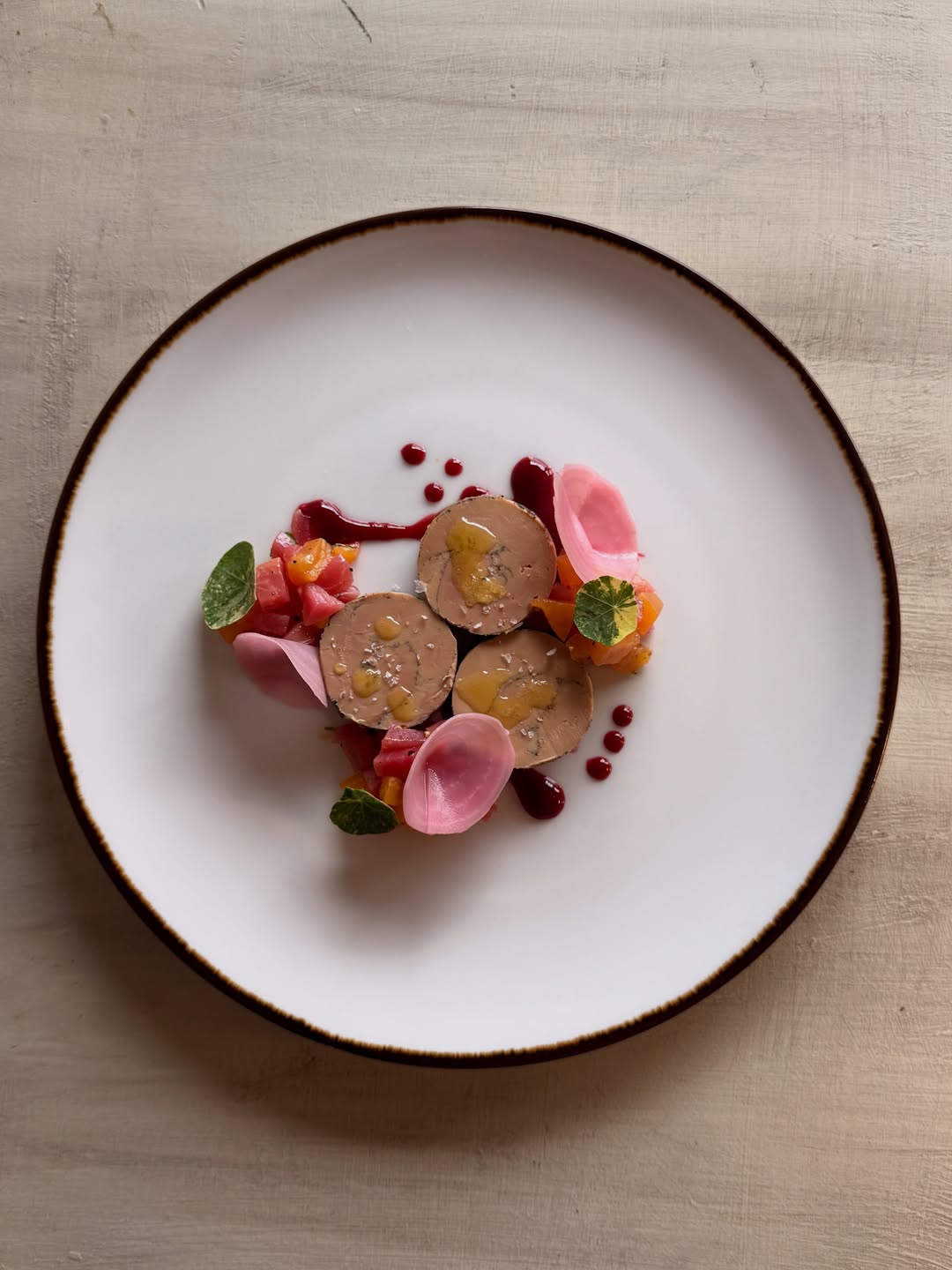 Foie with raspberry gel and pickled beets