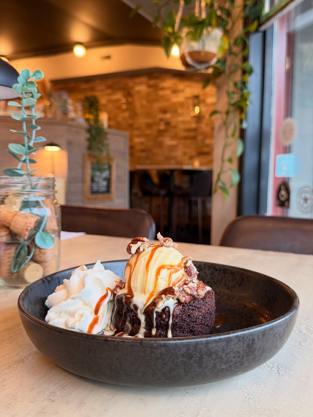 Chocolate dessert with ice cream